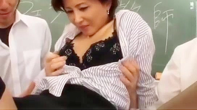Satsuki Kirioka's Hairy Pussy and Big Butt Seduced by Students in Japanese AV