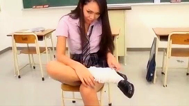 Humiliated Small Dick Teacher Gets Handjob by JAV Star in Fetish Foot College