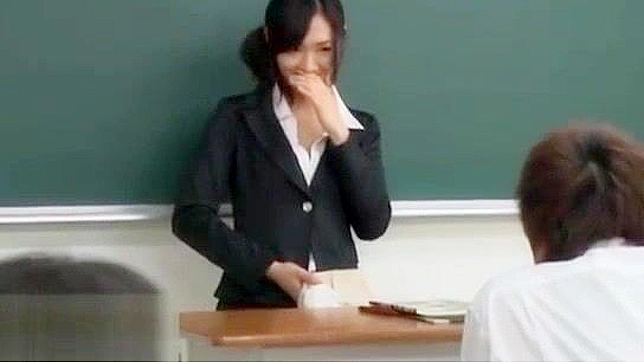 Asian Teacher's Cum Play with Small Tits & Blowjob
