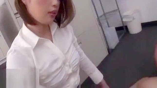 Japanese Cougar Teacher's Fetish Handjob for Old Perv with Big Tits and Stockings
