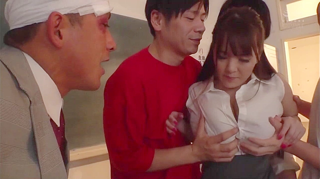 Slutty slag Hitomi Tanaka takes it in the ass from a group of horny teenagers!