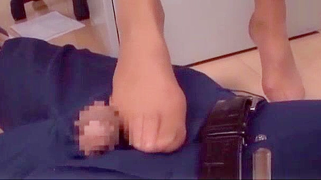 Asian Cosplayer Gives Foot Job & Cums on Stockings in Office Uniform