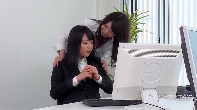 Japanese Brunettes in Hairy Threesome Office Sex