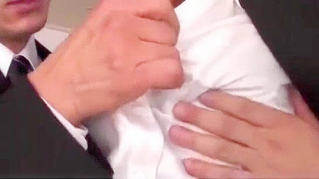 Japanese Office Lady Gets Nipple Rubbing Blowjob with Fingering