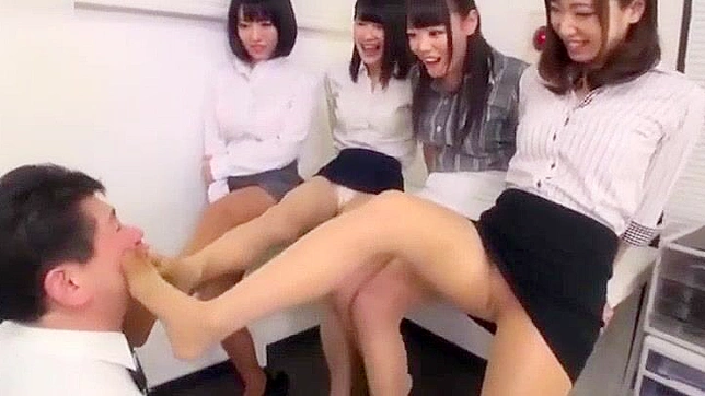 Japanese Office Lady Fetish Gangbang with Foot Domination