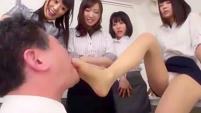 Japanese Office Lady Fetish Gangbang with Foot Domination