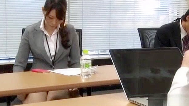 Japanese Office Lady's Wild Stand Fuck Session with Dildos and Blowjob