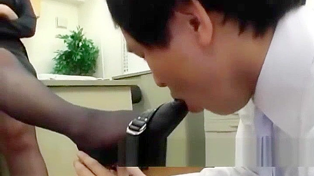 Japanese MILF's Foot Fetish Threesome in Office