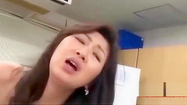 Japanese Office Lady in Stockings Gets Hairy Pussy Fingered & Fucked from Behind