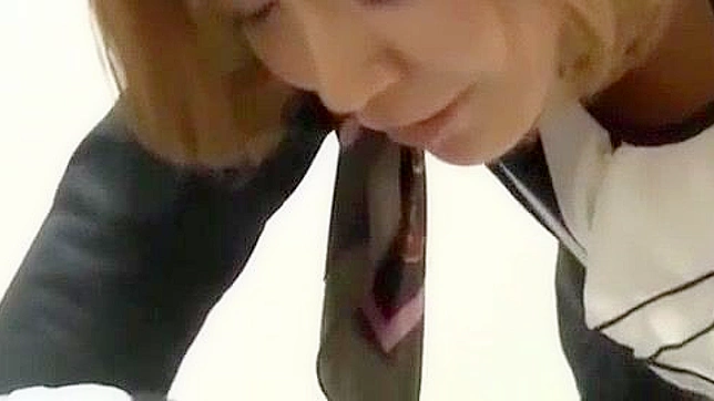 Japanese Office Lady Blows Old Men Hard in Porn Video