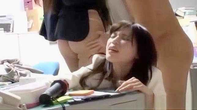 Japanese Office Lady Foursome Cums Hard with Blowjobs and Group Sex