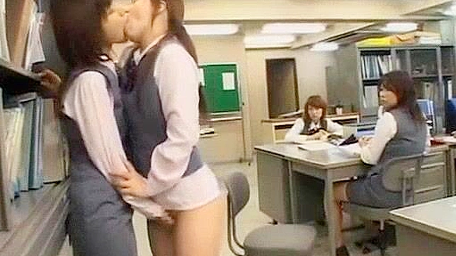 Amateur Lesbians Finger Each Other's Cunts in Office