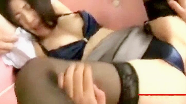 Shaved Japanese Office Lady's Squirting Threesome