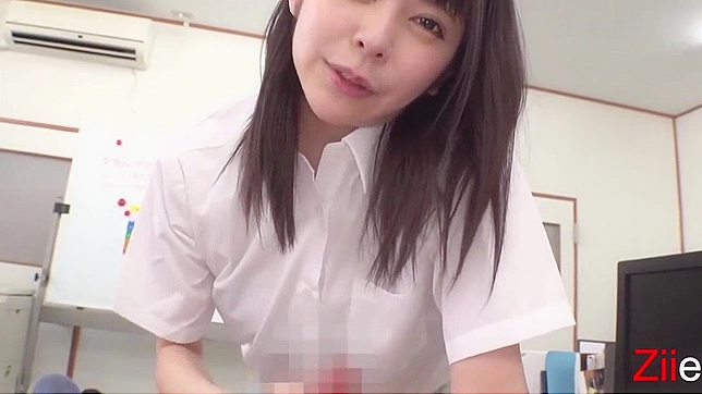 Japanese Brunette Gets Uncensored  POV Blowjob in Risky Office Scene