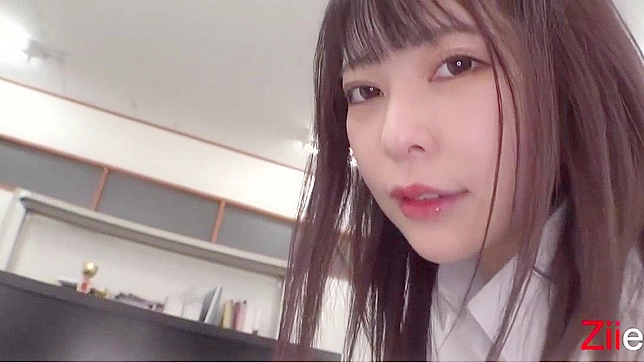 Japanese Brunette Gets Uncensored  POV Blowjob in Risky Office Scene