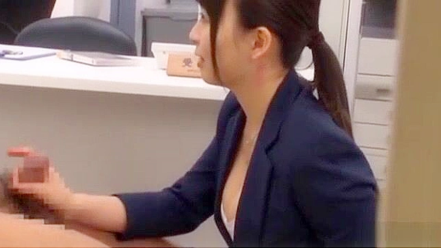Japanese Office Lady's Wild Cumshot Blowjob with Foot Fetish