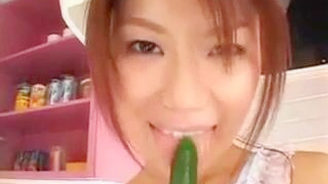Sexy Asian Maid Gets Veggie-Fucked Before Sucking Off Huge Cock