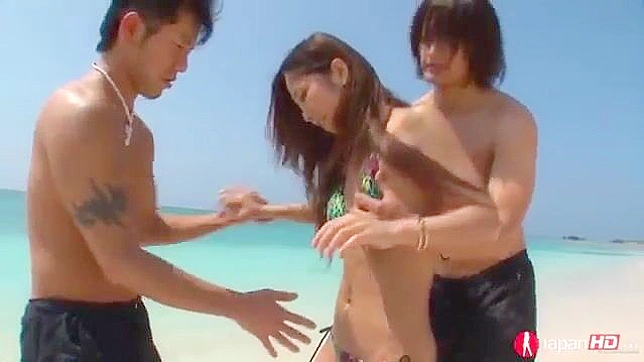 Absolutely explosive Japanese teen beach threesome with extraordinary passion and intense pleasure