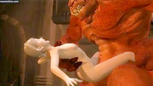 Racy and wild  sex-crazed monster ravishes beautiful blonde with passionate licking and fierce fucking