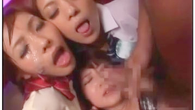 Japanese hotties getting cum faced in wild orgy frenzy