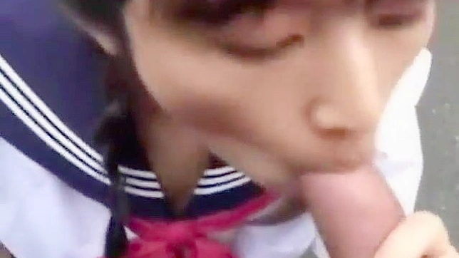 Jizz-drenched Japanese Schoolgirl Sucks and Fucks in Public Uniform!