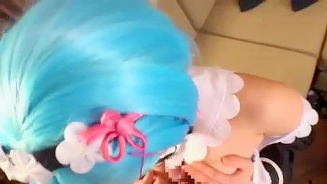 Japanese cosplay babe with forceful fingering and explosive orgasm