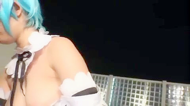 Japanese cosplay babe with forceful fingering and explosive orgasm