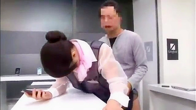 Japanese slut fucked on her desk by her boss with his big dick