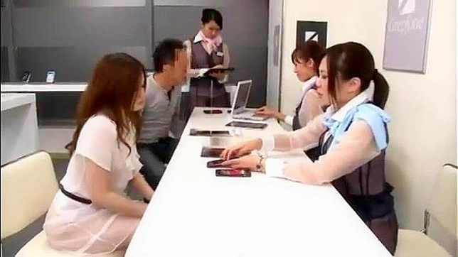 Japanese slut fucked on her desk by her boss with his big dick