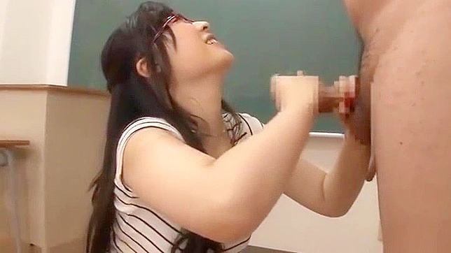 Japanese Teacher Blue Dress Ass Rubs Student Cock Until Explosive Cumshot!