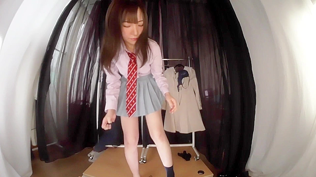 Lewd Locker Room Footage of Japanese Girl in Mini Skirt Shows off Tits and Thong!