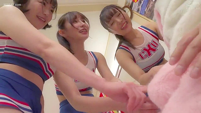 Japanese College Naked Cheerleaders Squirting and Banging Lucky Football Player in Locker Room Porn