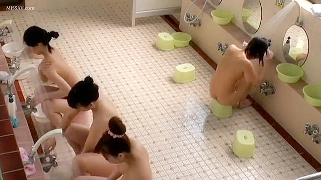 Naked Japanese Beauty Exposed in Public Shower Voyeur Scene!