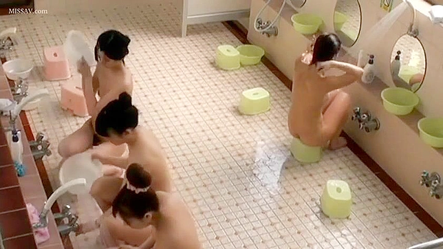Naked Japanese Beauty Exposed in Public Shower Voyeur Scene!