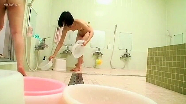Hot and Bothered! Japanese Schoolgirls' Steamy Bathing Scene, #Voyeur