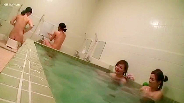 Sultry Soap XXX Opera! Young, Nude Japanese Schoolgirls Bathe Together in Public Shower