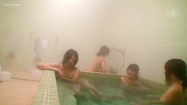 Lecherous Lookout! Scandalous View of Young, Nude Japanese Schoolgirls in Public Shower