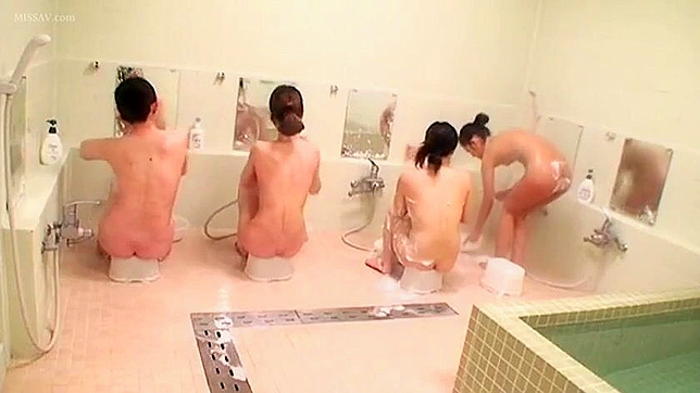 Young, Nude Japanese Schoolgirls Enjoy Public Shower Together, #Voyeur