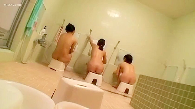 Voyeur's Eye View of Young, Nude Japanese Schoolgirls in Public Shower