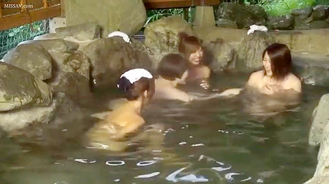 Risky Voyeurism! Nude Japanese Schoolgirls in Public Hot Springs with a Perv!