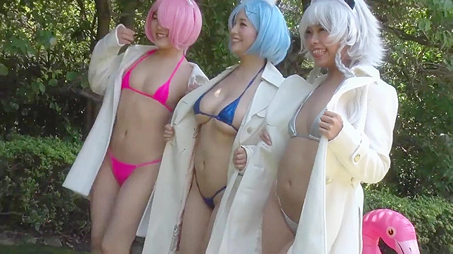 Japanese cosplay outdoor lesbian sex between cute girls in parody porn!