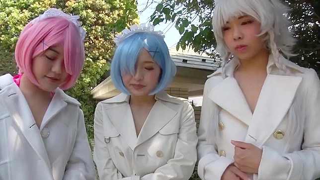 Curvy Japanese lesbian milfs and teen cosplay threesome sex