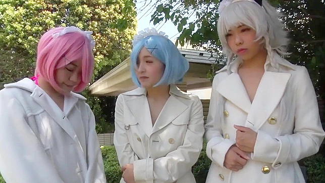 Curvy Japanese lesbian milfs and teen cosplay threesome sex