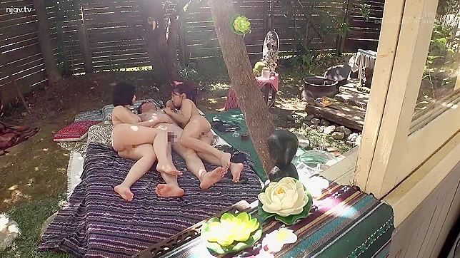 Amazing Japanese lesbian babes tongue fucking after hot massage