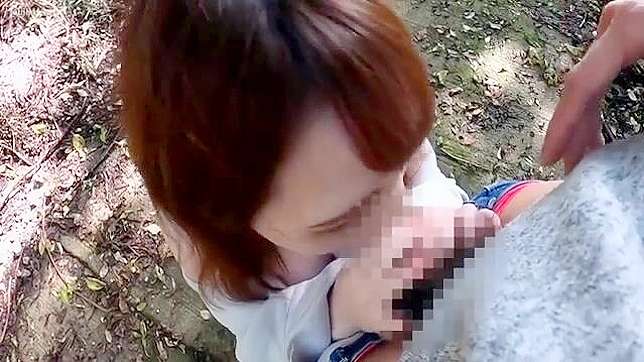 Stranger meeting innocent Japanese MILF in forest and fucked outdoor!
