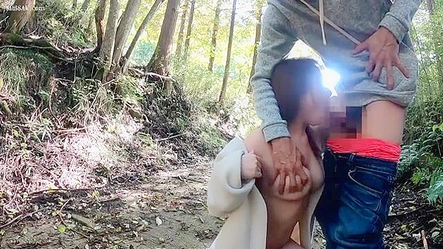 Stranger meeting innocent Japanese MILF in forest and fucked outdoor!