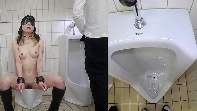 Degraded Japanese toilet whore, licking toilet, flashing tits and drinks urine!