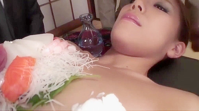 Jav Porn Video ~ Business Men Eat Sushi Out of a Naked Girl's Body