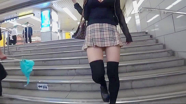 Japanese Busty Beauty in Plaid Skirt Walks Sexy in City - Jav Video