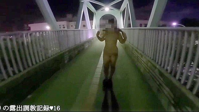 Jav Idol Emiri Walks Naked on Footbridge & Spreads Legs in Public